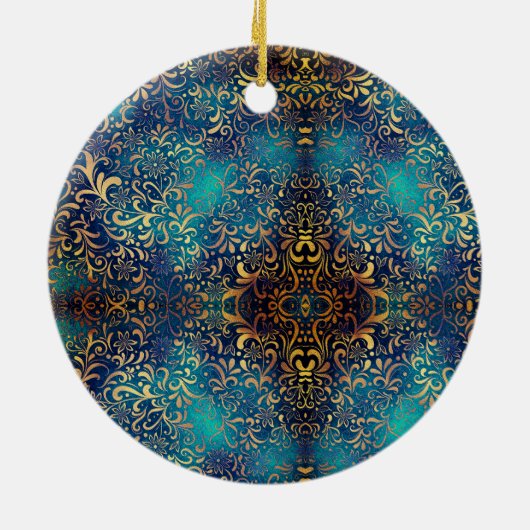 Kerstbruiloft jubileum turquoise goud keramisch ornament (Achterkant)