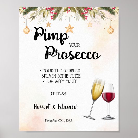 Kerstbruiloft jullie prosecco-bord poster (Voorkant)
