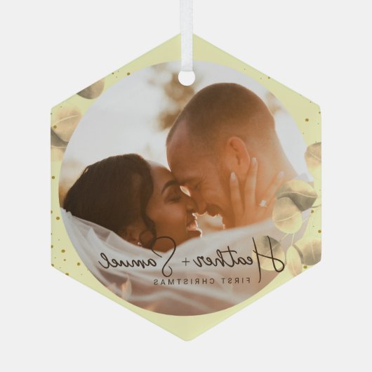 Kerstbruiloft Keepomwille Elegant Script-foto Glas Ornament (Achterkant)