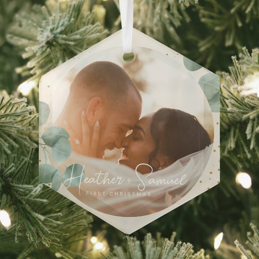 Kerstbruiloft Keepomwille Elegant Script-foto Glas Ornament