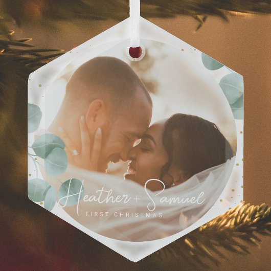 Kerstbruiloft Keepomwille Elegant Script-foto Glas Ornament