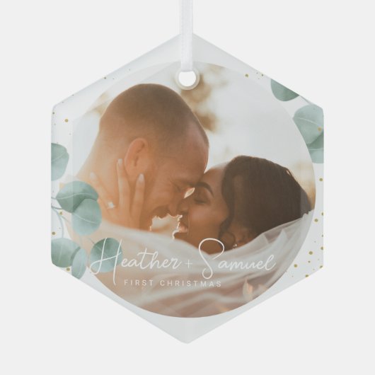 Kerstbruiloft Keepomwille Elegant Script-foto Glas Ornament (Voorkant)