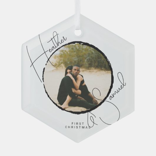 Kerstbruiloft Keepomwille Moderne scriptfoto Glas Ornament (Voorkant)