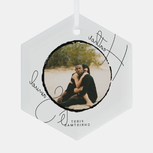 Kerstbruiloft Keepomwille Moderne scriptfoto Glas Ornament (Achterkant)