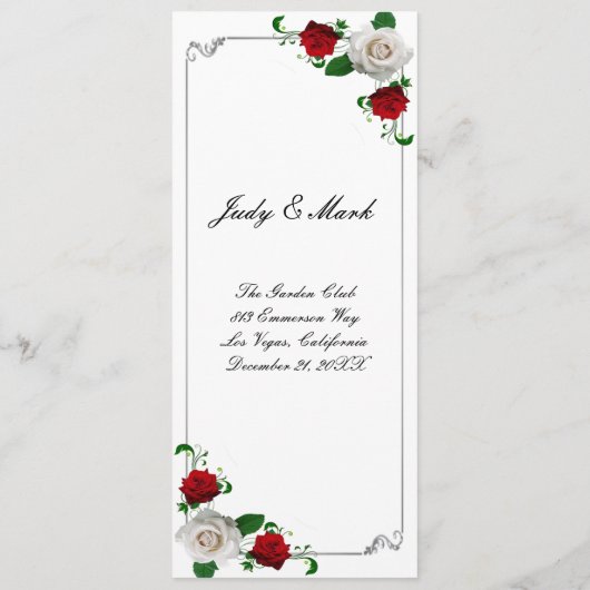 Kerstbruiloft met rode en witte rozen menu (Achterkant)