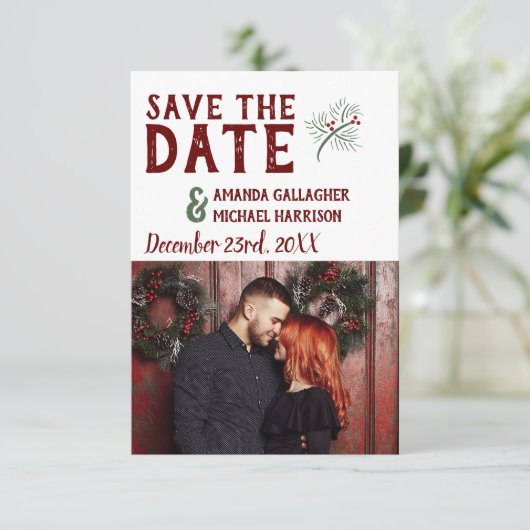 Kerstbruiloft minimalistische winterpijn save the date (Staand voorkant)