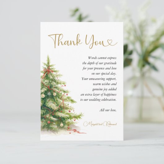 Kerstbruiloft Modern Elegant Dankjewel Card Bedankkaart (Staand voorkant)