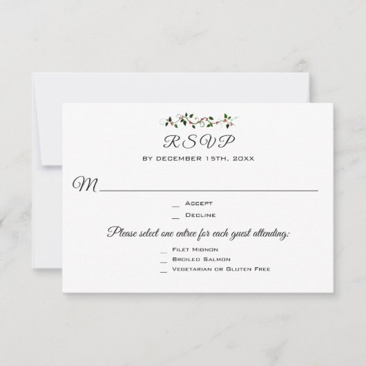 Kerstbruiloft of evenement 3 Entree RSVP-reactie RSVP Kaartje (Voorkant)