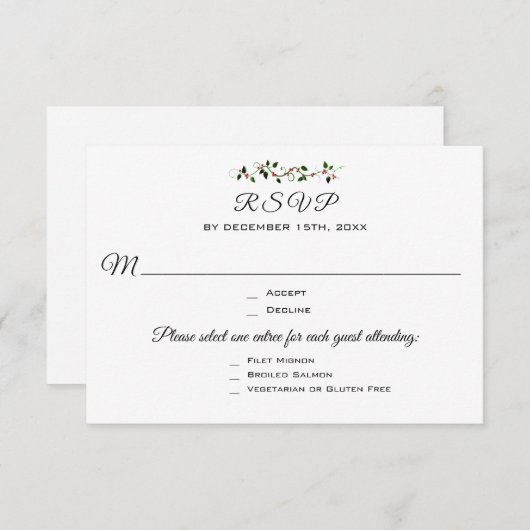 Kerstbruiloft of evenement 3 Entree RSVP-reactie RSVP Kaartje (Voorkant / Achterkant)