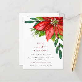 Kerstbruiloft Poinsettia Leaves Save the Date Aankondigingskaart
