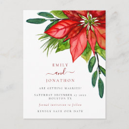 Kerstbruiloft Poinsettia Leaves Save the Date Aankondigingskaart