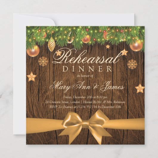 Kerstbruiloft repetitie met een gouddecor kaart (Voorkant)