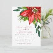 Kerstbruiloft Rode Poinsettia Foliage Kaart (Staand voorkant)