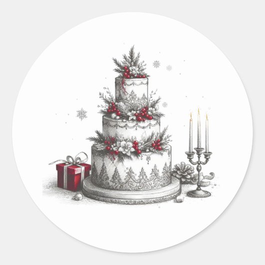 kerstbruiloft ronde sticker (Voorkant)
