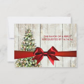 Kerstbruiloft RSVP-boom, lampjes en rood lintje RSVP Kaartje (Achterkant)