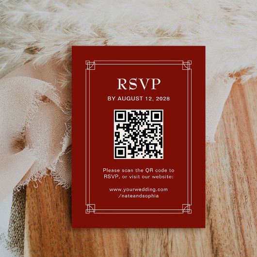 Kerstbruiloft RSVP en QR-code | Rood Informatiekaartje