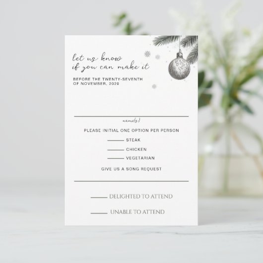 kerstbruiloft RSVP kaartje (Staand voorkant)