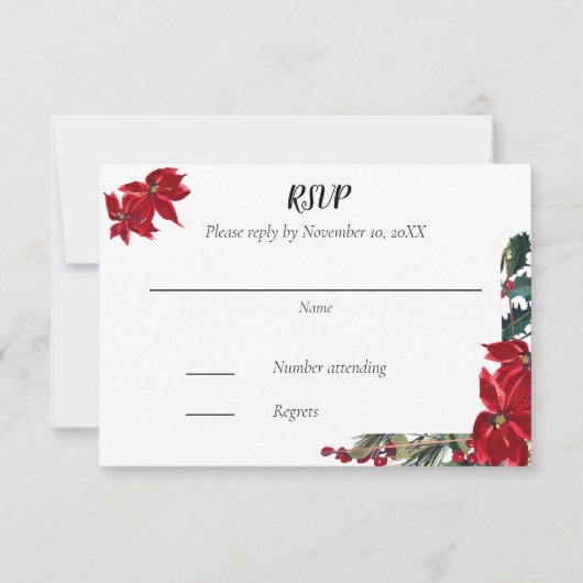 kerstbruiloft RSVP met Lijst van Poinsettia (Voorkant)