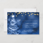 Kerstbruiloft RSVP Sparkle Tree Gold Blue (Voorkant)