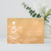 Kerstbruiloft RSVP Sparkle Tree Gold Kaartje (Staand voorkant)
