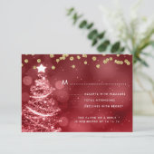 Kerstbruiloft RSVP Sparkle Tree Gold Red (Staand voorkant)