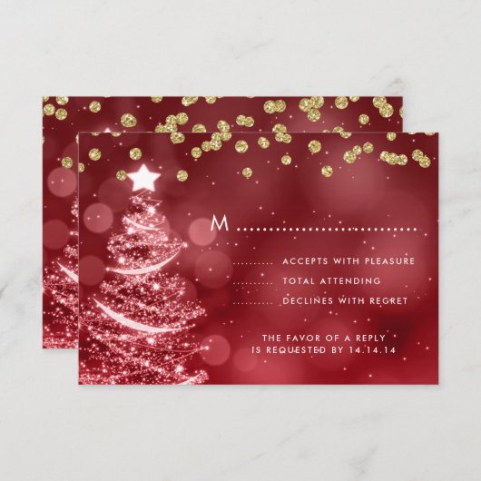 Kerstbruiloft RSVP Sparkle Tree Gold Red (Voorkant / Achterkant)