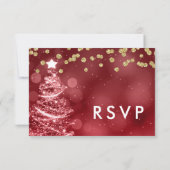 Kerstbruiloft RSVP Sparkle Tree Gold Red Kaartje (Achterkant)