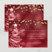 Kerstbruiloft RSVP Sparkle Tree Gold Red Kaartje (Voorkant / Achterkant)