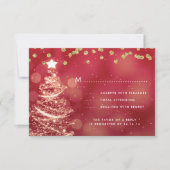 Kerstbruiloft RSVP Sparkle Tree Rood Goud (Voorkant)