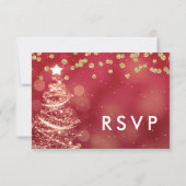 Kerstbruiloft RSVP Sparkle Tree Rood Goud (Achterkant)