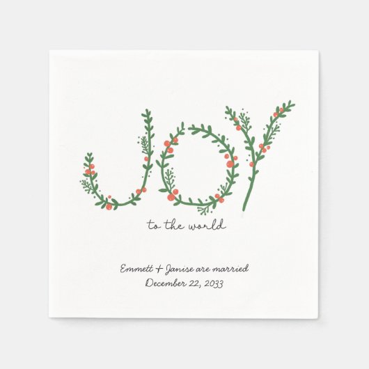 Kerstbruiloft servetten Custom Joy to the World (Voorkant)