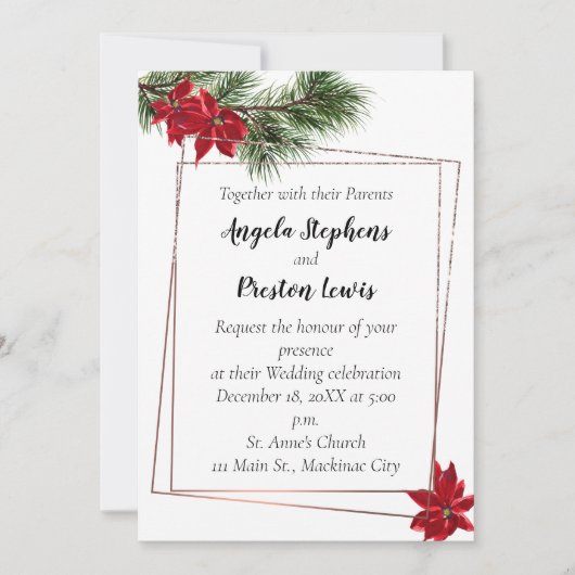 Kerstbruiloft uitnodiging met Poinsettia (Voorkant)