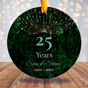Kerstbruiloft verjaardag groene zilveren glitter keramisch ornament