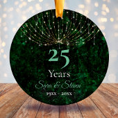 Kerstbruiloft verjaardag groene zilveren glitter keramisch ornament