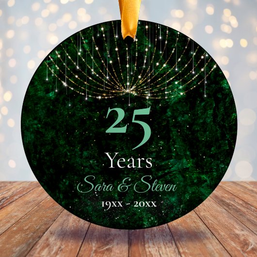 Kerstbruiloft verjaardag groene zilveren glitter keramisch ornament