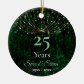 Kerstbruiloft verjaardag groene zilveren glitter keramisch ornament (Voorkant)