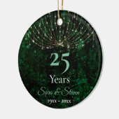 Kerstbruiloft verjaardag groene zilveren glitter keramisch ornament (Links)