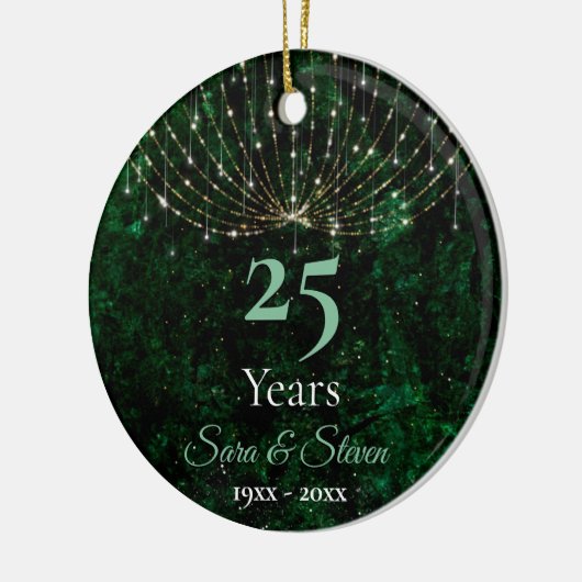 Kerstbruiloft verjaardag groene zilveren glitter keramisch ornament (Links)