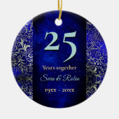 Kerstbruiloft verjaardag koninklijk blauw bloemenv keramisch ornament (Voorkant)