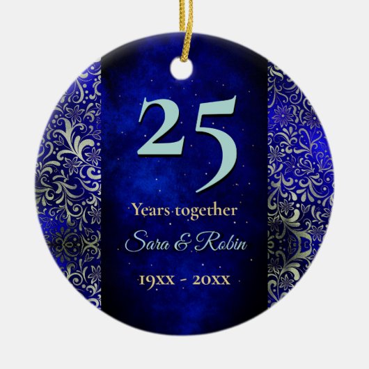 Kerstbruiloft verjaardag koninklijk blauw bloemenv keramisch ornament (Voorkant)