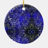 Kerstbruiloft verjaardag koninklijk blauw bloemenv keramisch ornament (Achterkant)