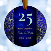 Kerstbruiloft verjaardag koninklijk blauw bloemenv keramisch ornament