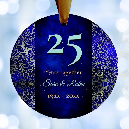 Kerstbruiloft verjaardag koninklijk blauw bloemenv keramisch ornament