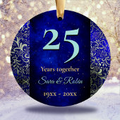 Kerstbruiloft verjaardag koninklijk blauw bloemenv keramisch ornament