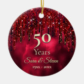 Kerstbruiloft verjaardag rode groene glitter keramisch ornament (Voorkant)