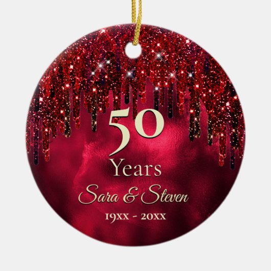 Kerstbruiloft verjaardag rode groene glitter keramisch ornament (Voorkant)