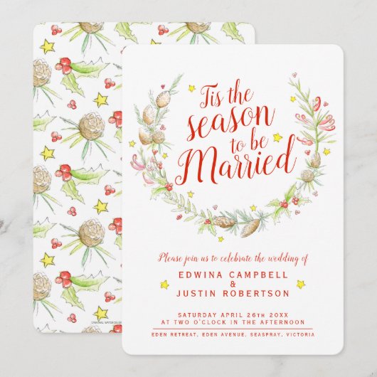 Kerstbruiloft waterverf met braam kaart (Voorkant / Achterkant)