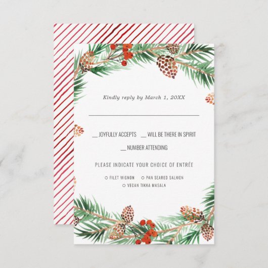 kerstbruiloft | Waterverf RSVP met keuze uit maalt (Voorkant / Achterkant)