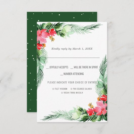 kerstbruiloft | Waterverf RSVP met keuze uit maalt (Voorkant / Achterkant)