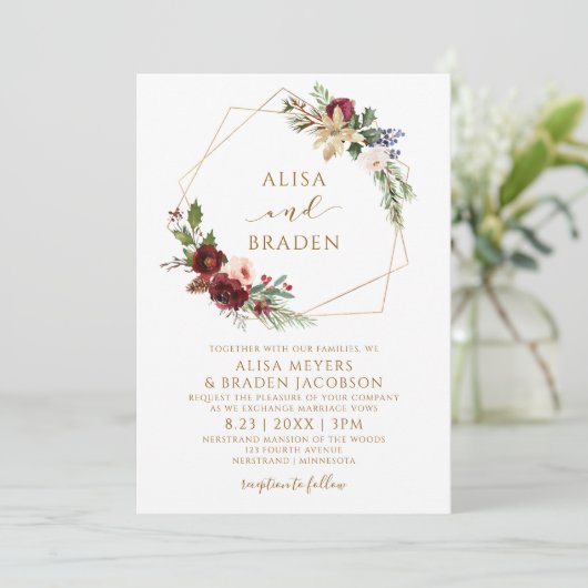 Kerstbruiloft Winter Elegante groene krans Kaart (Staand voorkant)